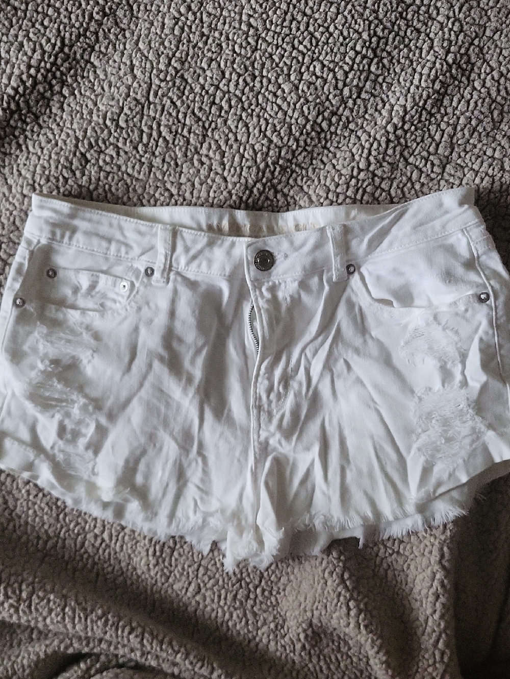 American Eagle Outfitters White Distressed Jean Shorts
